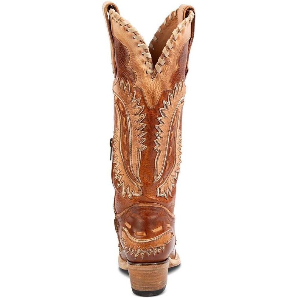 Women's Brown Floral Embroidered Cowgirl Boots Chunky Low Heels Pull On - Picture 6 of 7